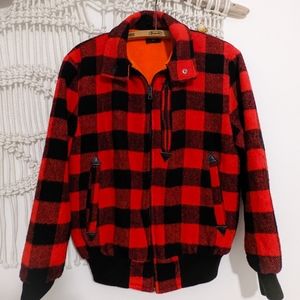 Vintage Thermo-King Buffalo Plaid Reversibl Bomber Jacket Wool Coat